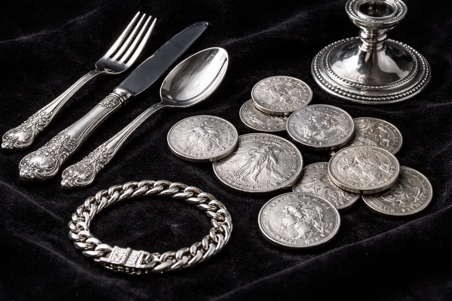 Silver coins, flatware and jewelry we buy for cash